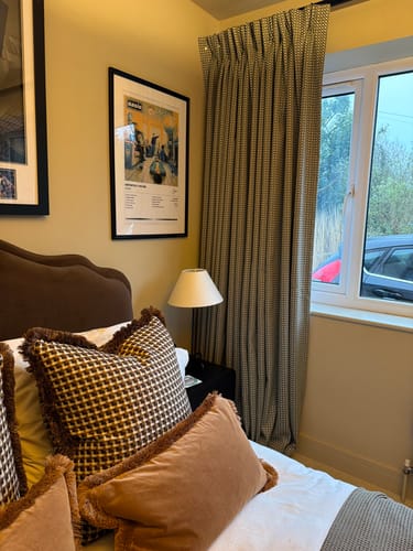 Customer photo review of 85% Blackout Pinch Pleated Curtains | Modern Pixelated Check Design, Noise Cancelling for Bedrooms & Media Rooms (Frankie)