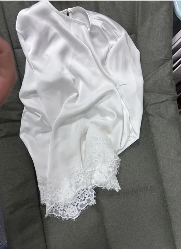 Customer photo review of Danica Lace Satin Long Sleeve Top