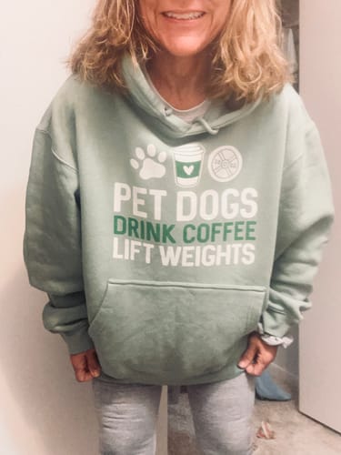 Customer photo review of Pet Dogs Drink Coffee Pullover Hoodie