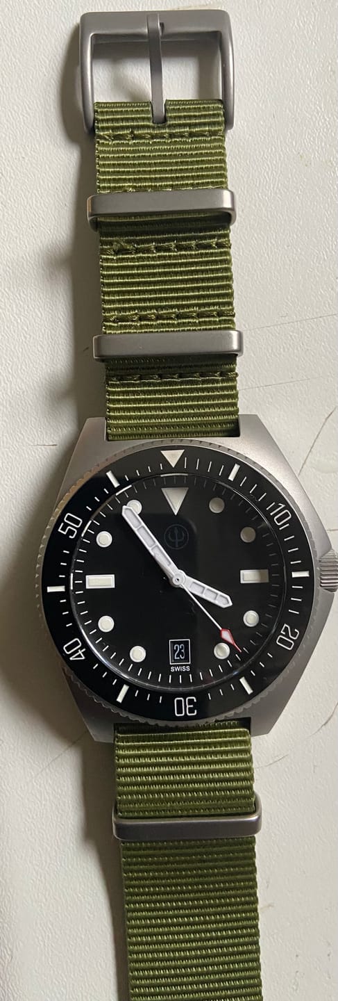 Customer photo review of Military Field Watch Strap With Sandblasted Hardware- Available in Black or Green
