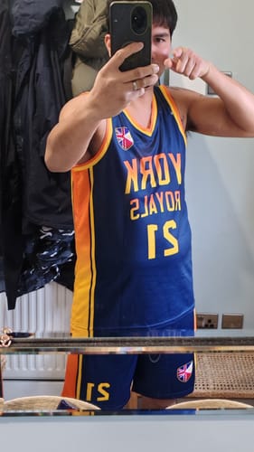 Customer photo review of Custom Navy Orange-Gold Gradient Fashion Sports Uniform Basketball Jersey