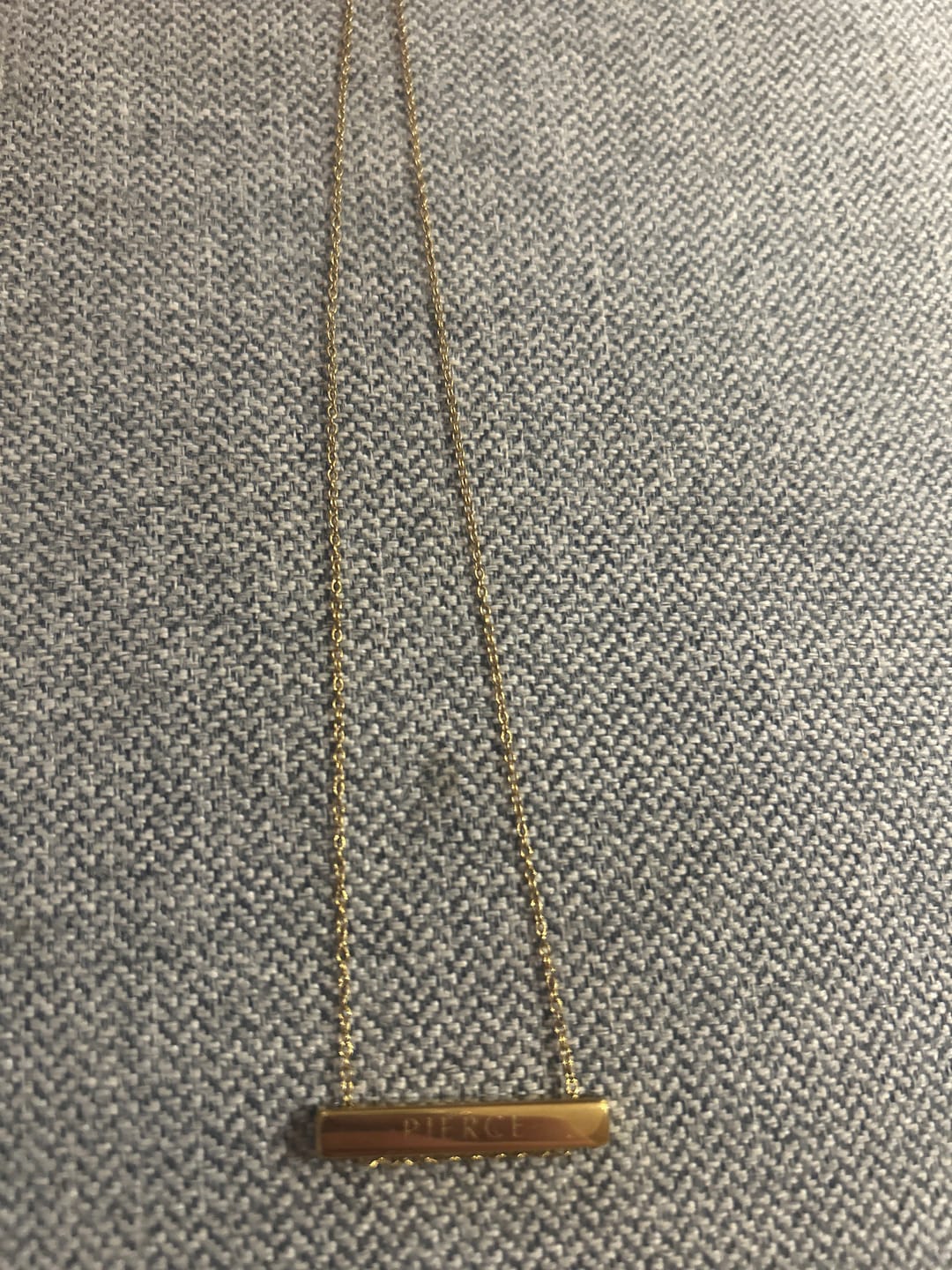 Customer photo review of 3cm Letter Bar Necklace in Gold Horizontal