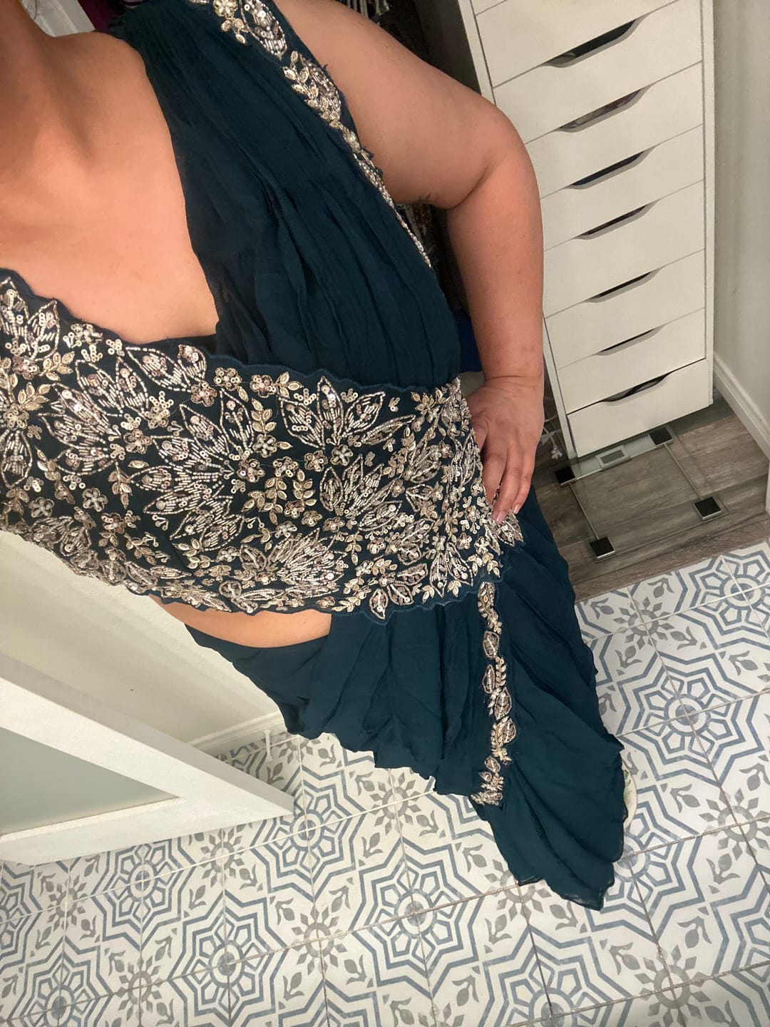Customer photo review of Midnight Blue Handcrafted Drape Saree Gown | Label S4U