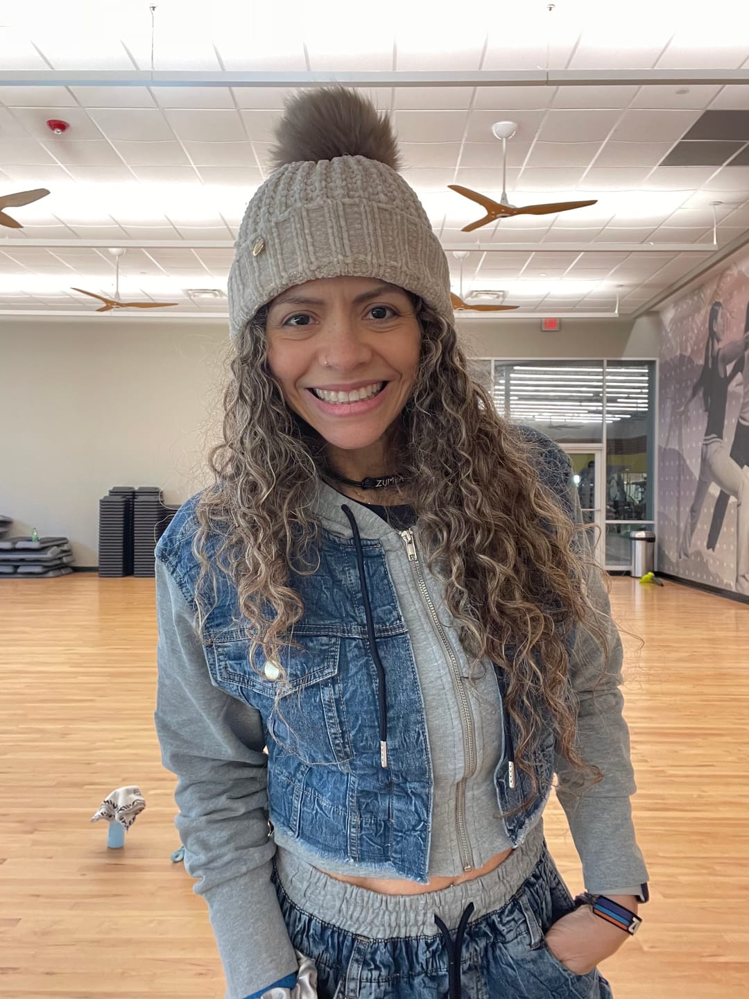 Customer photo review of Blue Jean Crop Zip-Up Hoodie