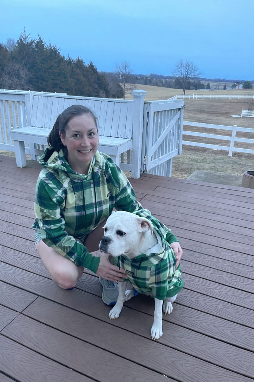 Customer photo review of Green Plaid Dog Hoodie