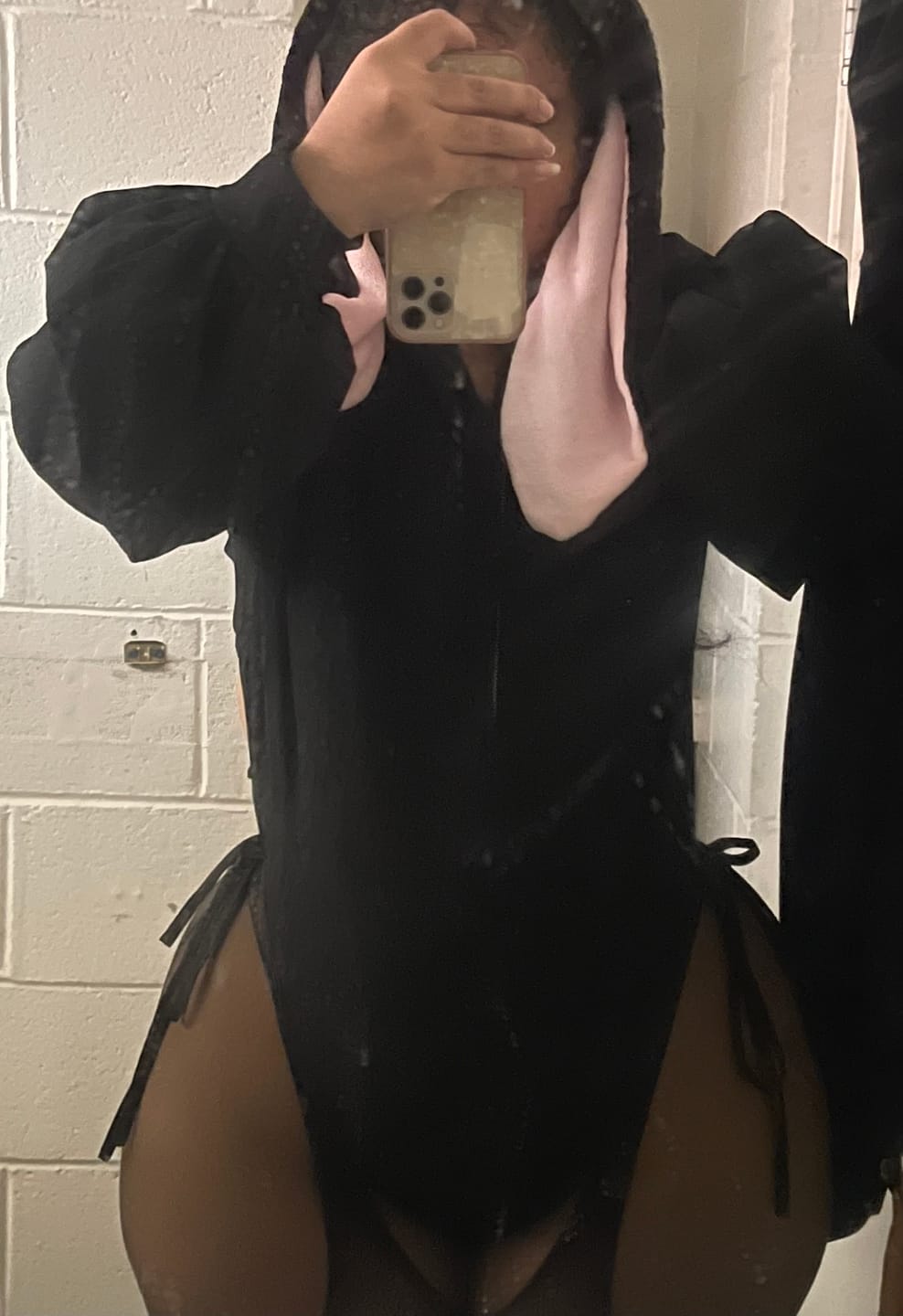 Customer photo review of Chic Bunny Ear Hoodie Bodysuit for sale