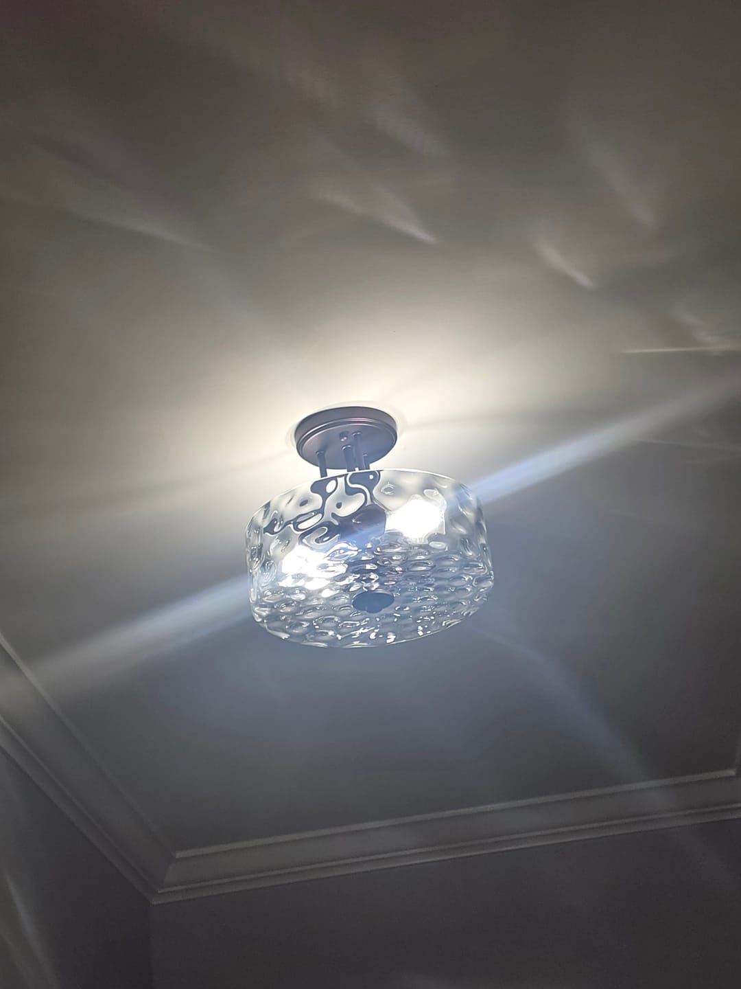 Customer photo review of Round Drum Hammered Glass Semi Flush Mount