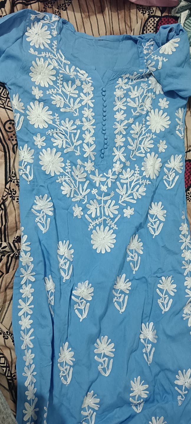 Customer photo review of Peacock Blue Rayon mukaish Long Kurta