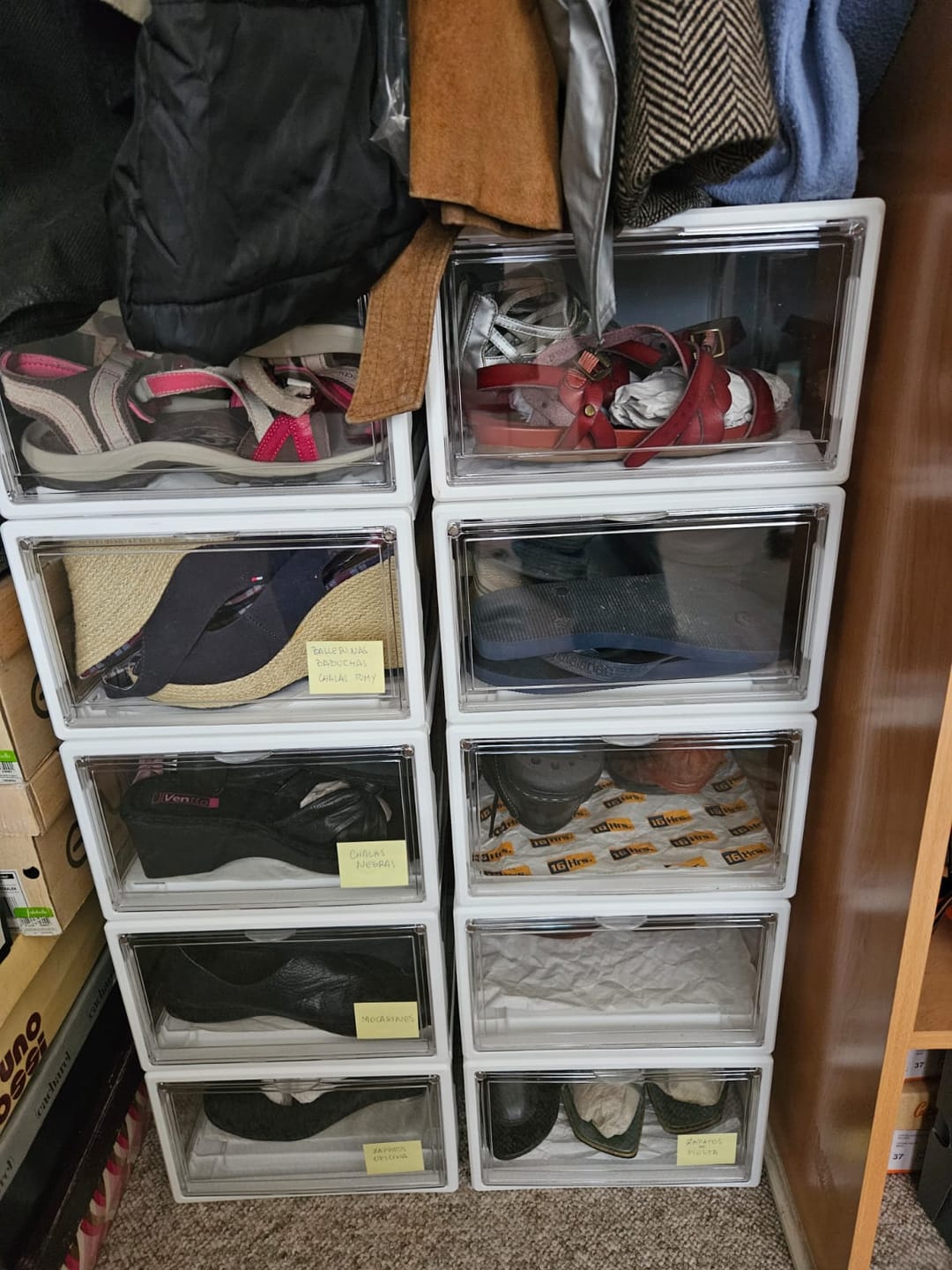 Customer photo review of Set 10 Cajas Organizadoras de Zapatos – Blanco Transparente | Apilables y de Fácil Armado