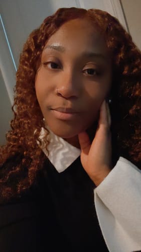 Customer photo review of CurlyMe 9x6 Lace Mocha Mousse Color Burmese Curly Wear Go Glueless Wig With Elastic Draw-string