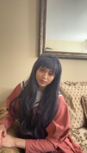 Customer photo review of The Fragrant Flower Blooms With Dignity Kaoruko Waguri Long Short Purple Hair Basic Wig