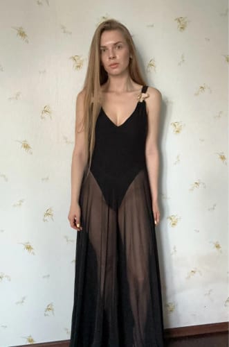 Customer photo review of Liora Mesh Maxi Dress