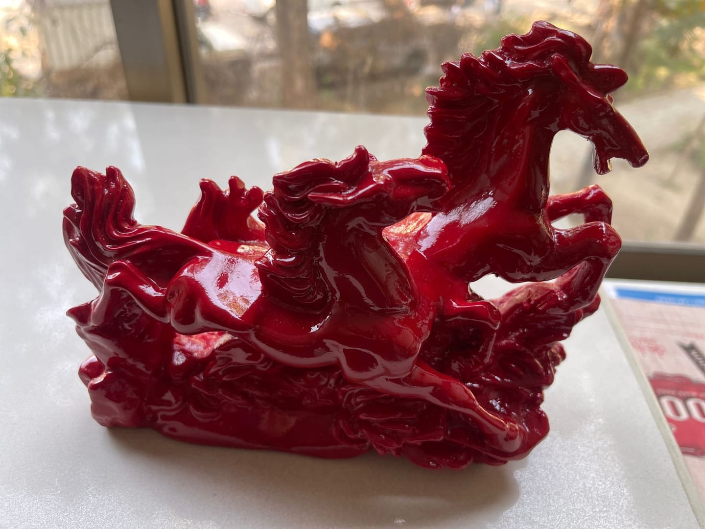 Customer photo review of Two Red Running Horses Statue in Premium Quality Decorative Showpiece Resin Article for Home and Office Decor by Vastu Mandir