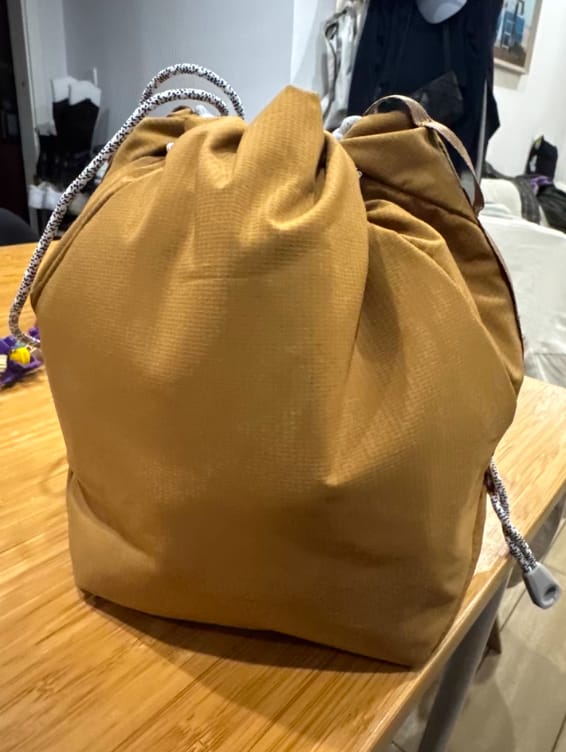 Customer photo review of Universal Soft Camera Pouch & Backpack Insert – Quick-Access Drawstring Series