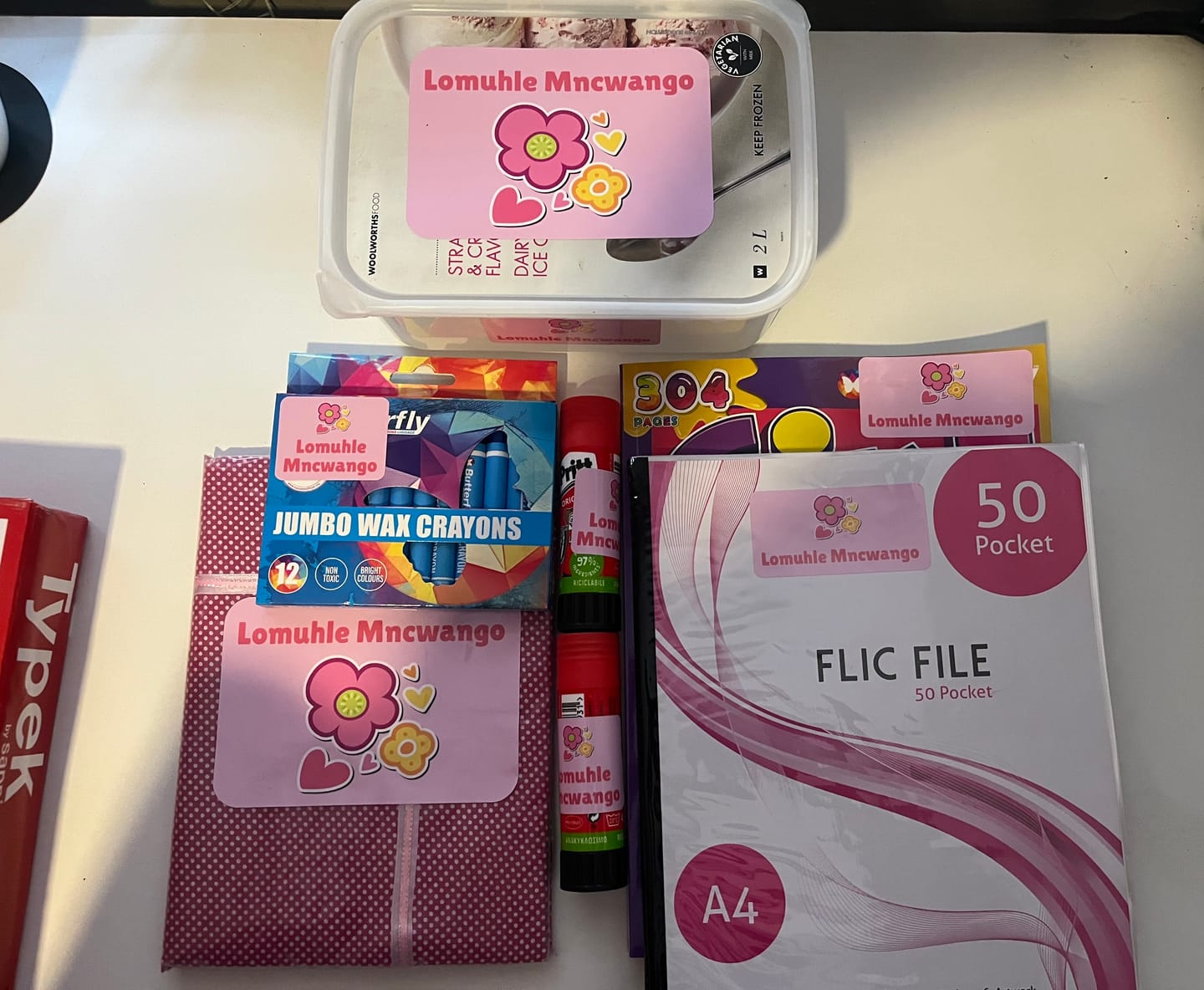 Customer photo review of Stationery Tub Labels - Customise your own
