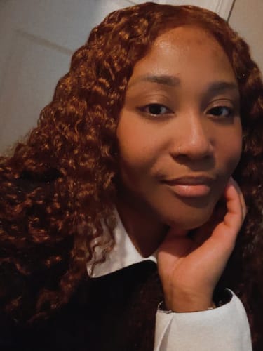 Customer photo review of CurlyMe 9x6 Lace Mocha Mousse Color Burmese Curly Wear Go Glueless Wig With Elastic Draw-string