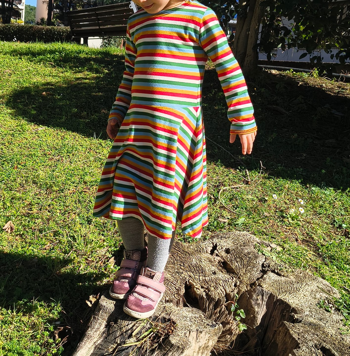 Customer photo review of Rainbow Striped Long Sleeve Spinny Dress