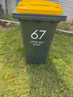Customer photo review of Wheelie Bin Street Name & Number Sticker