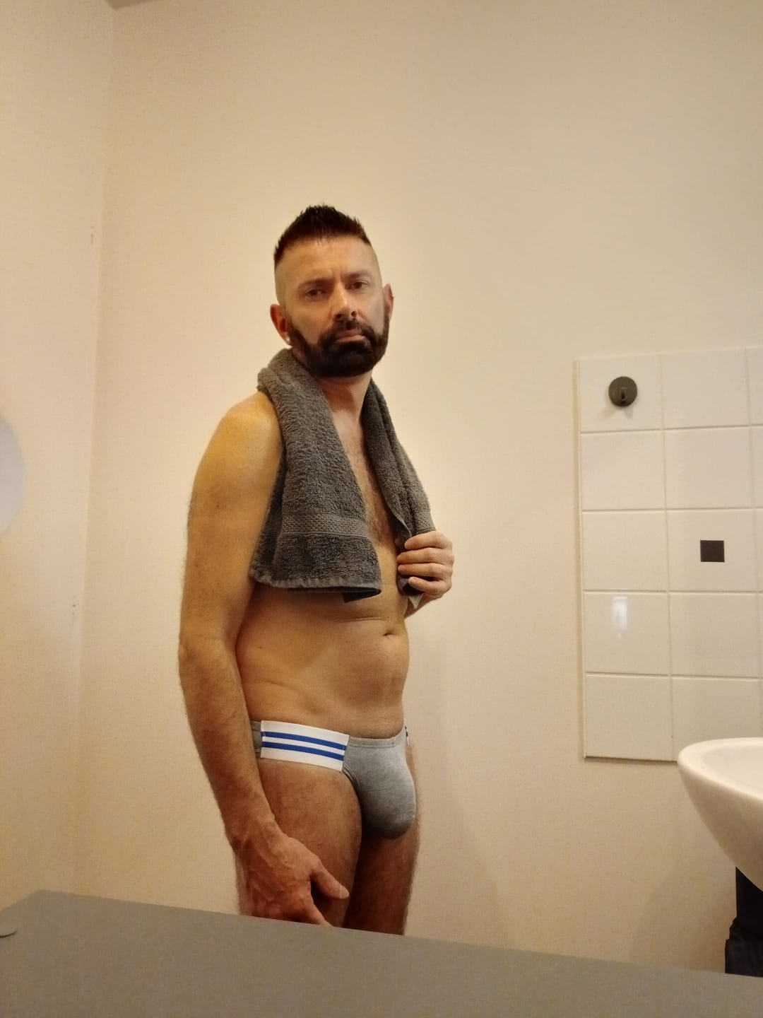 Customer photo review of 2-pack Men's High-cut Cotton Navy Striped Stretch Briefs