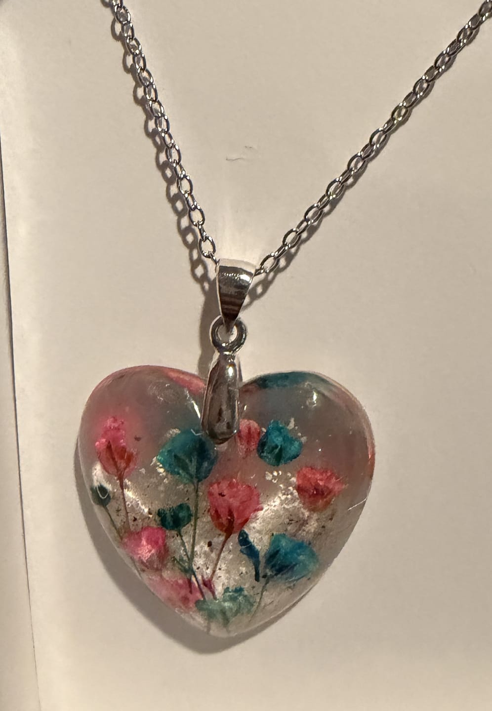 Customer photo review of Flower Heart Necklace with Real Flower and Cremains