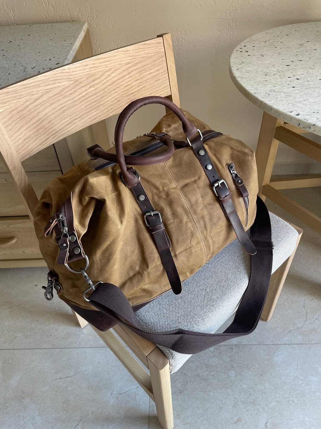 Customer photo review of The Traveler's Haven - Waxed Canvas Carry on Bag