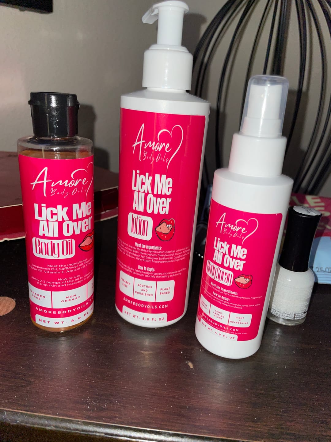 Customer photo review of Lick Me All Over - Body Oil + Lotion + Body Spray Bundle