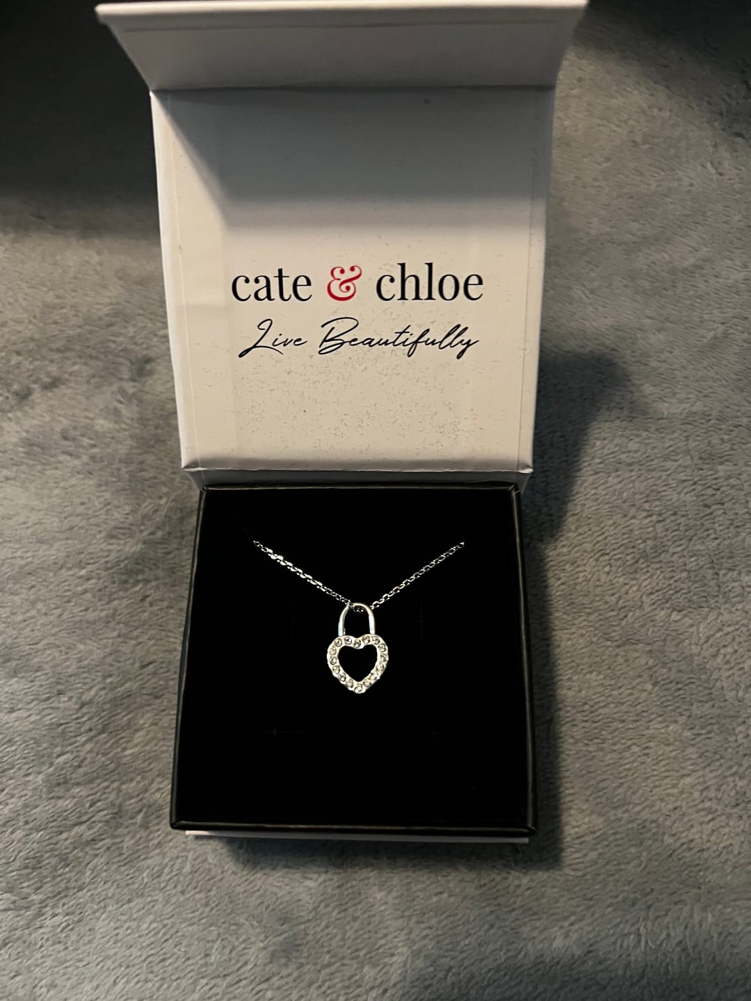 Customer photo review of Janelle 18k White Gold Plated Heart Padlock Pendant Necklace with Swarovski Crystals