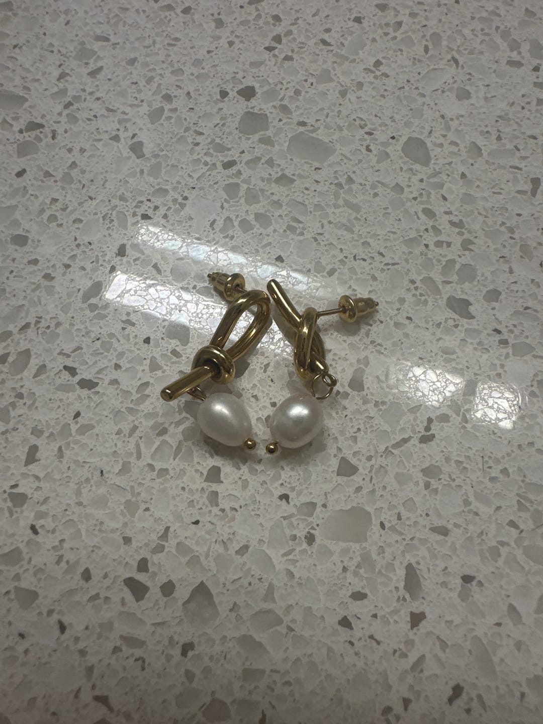 Customer photo review of Knotted Gold & Freshwater Pearl Earrings