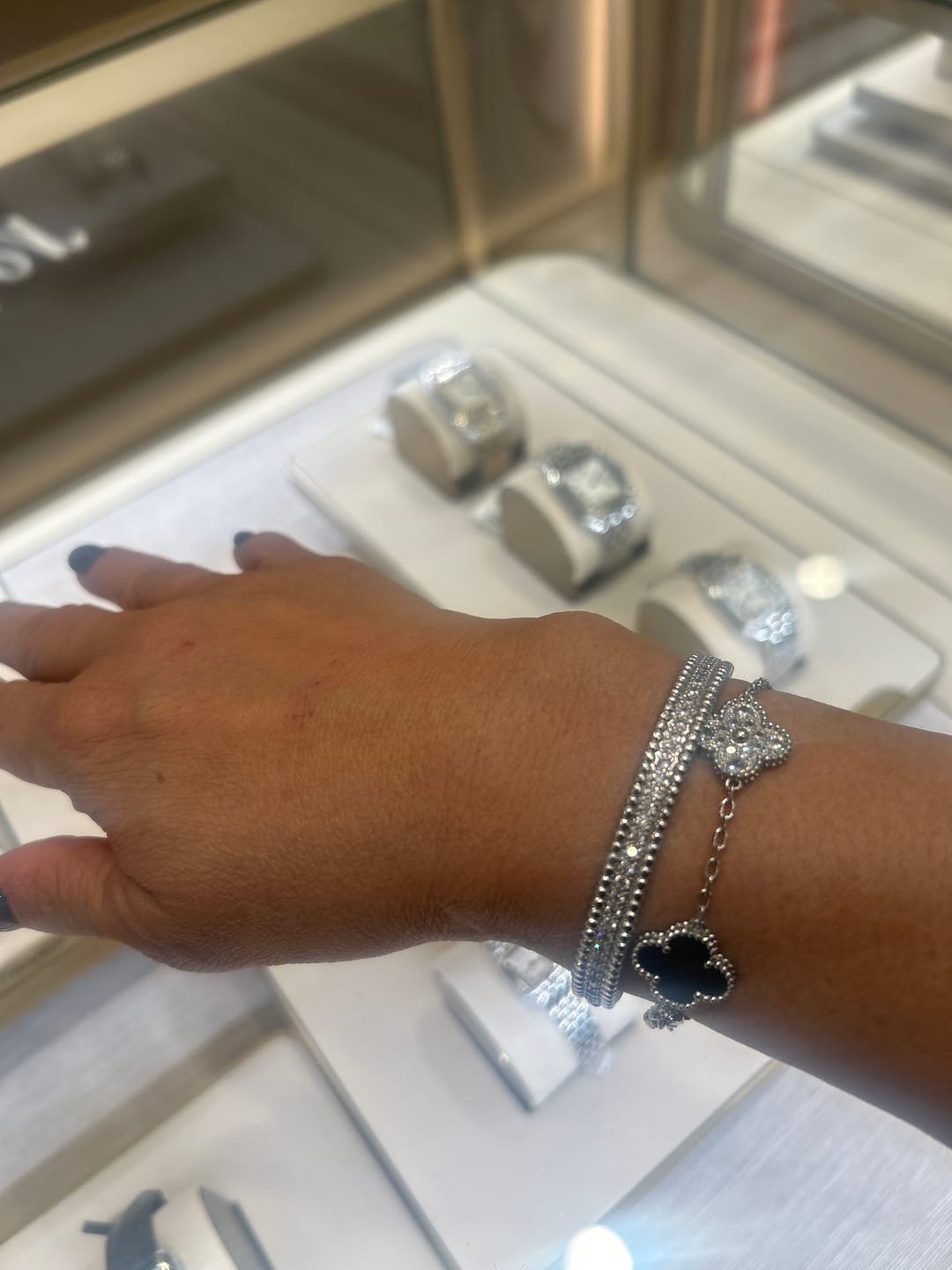 Customer photo review of butterfly CZ necklace 925 silver 18k white gold plated 42 cm long