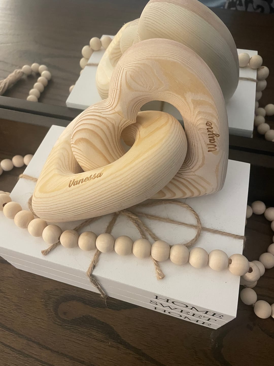 Customer photo review of Personalized Infinity Heart Wood Sculpture-Valentine’s Day Gift