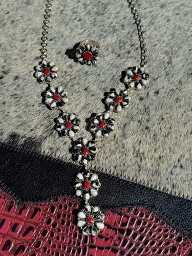 Customer photo review of Handmade Sterling Silver White Buffalo with Red Opal Necklace "Signed Nizhoni"