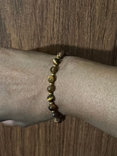 Customer photo review of Tiger's Eye Mini Beaded Bracelet (w/gold detail)