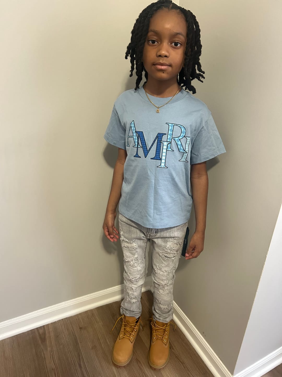 Customer photo review of Kids Gothic Letter Necklace w/ Cuban Chain