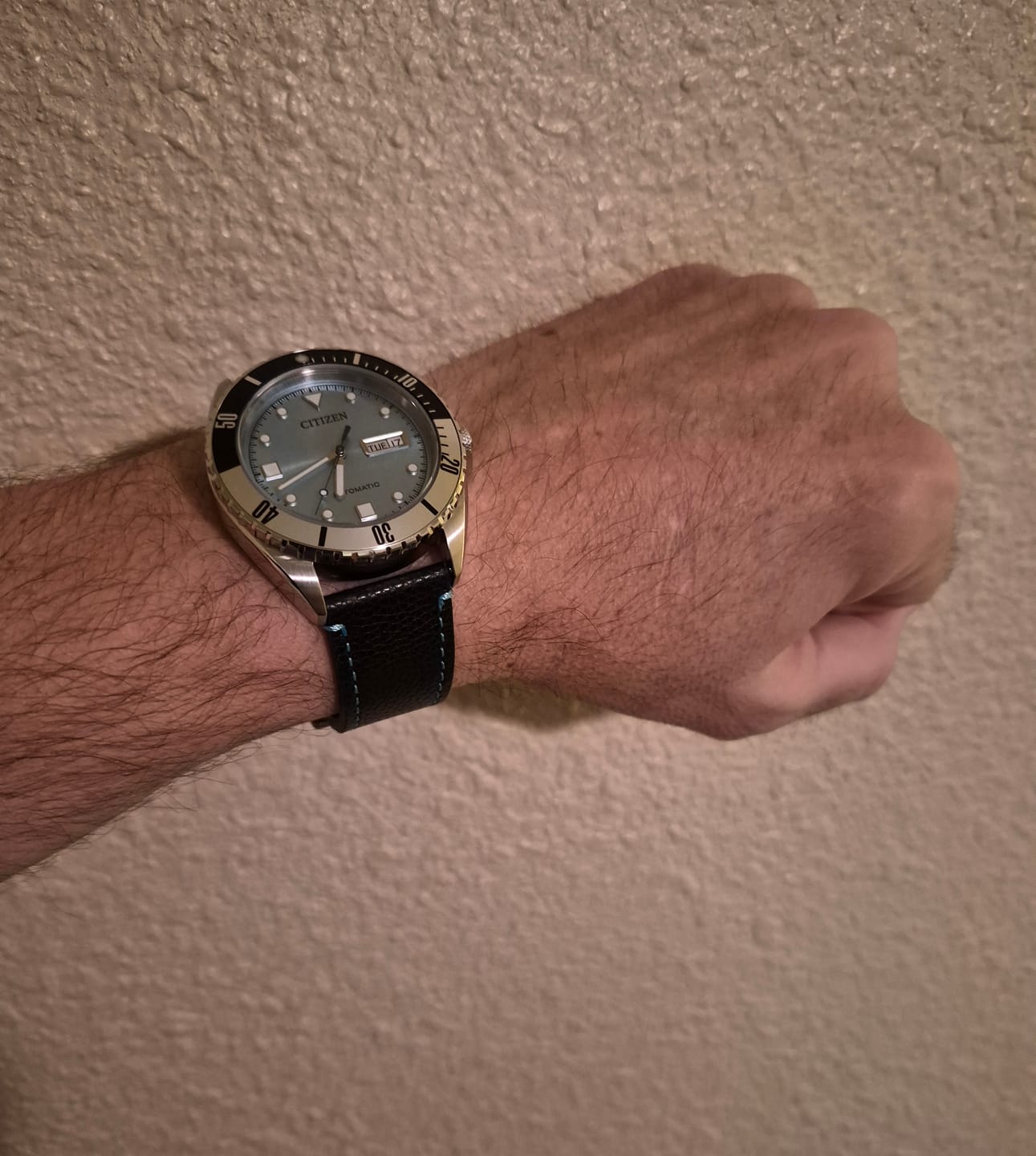 Customer photo review of Leather - Contrast Stitch Black with Light Blue