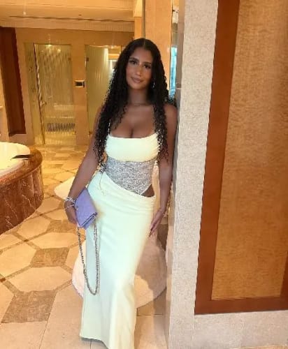 Customer photo review of Julie Mesh Sheer Maxi Dress