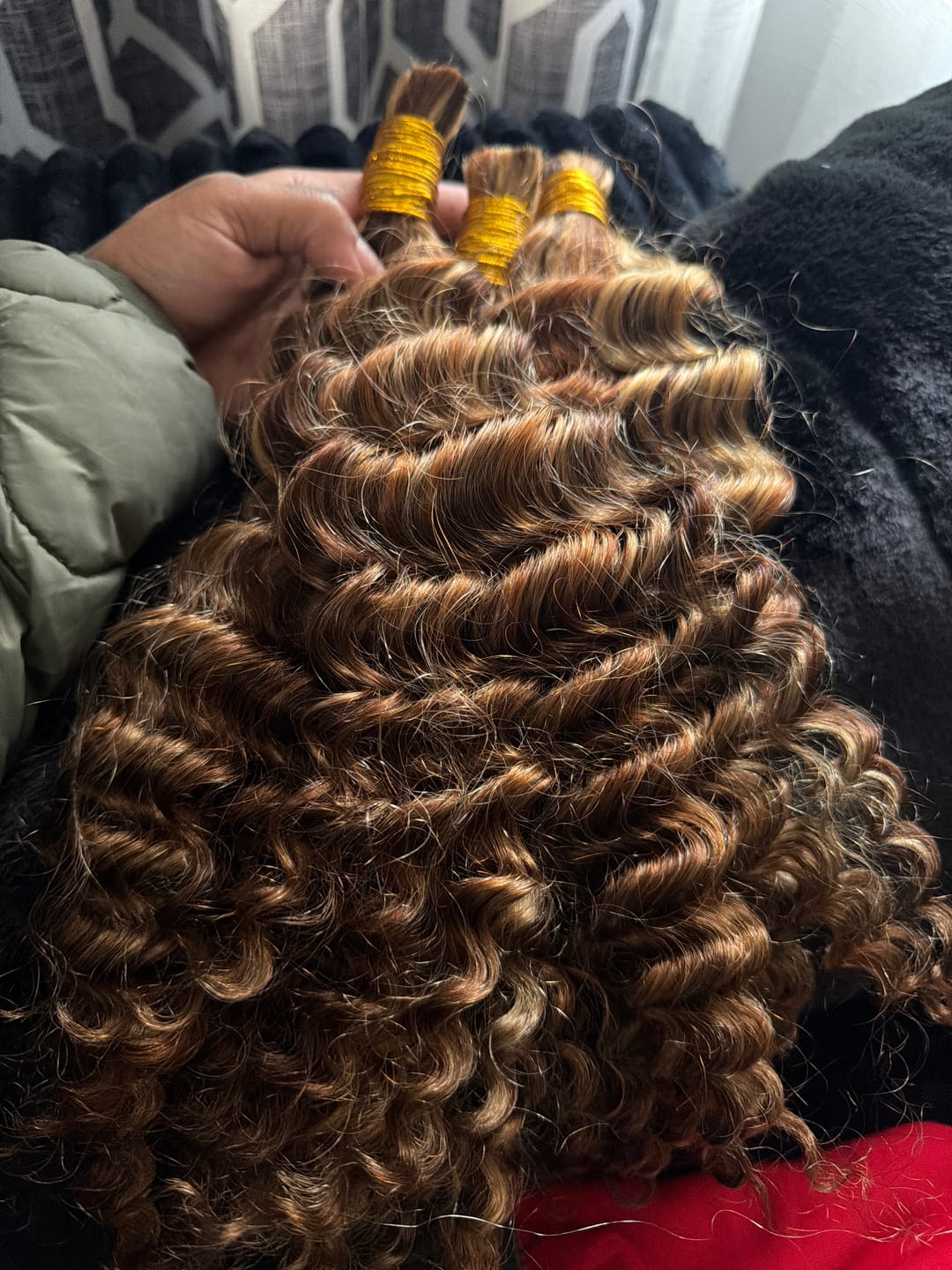 Customer photo review of #4/27/30/613 Mix Color Blend Deep Wave Human Braiding Hair
