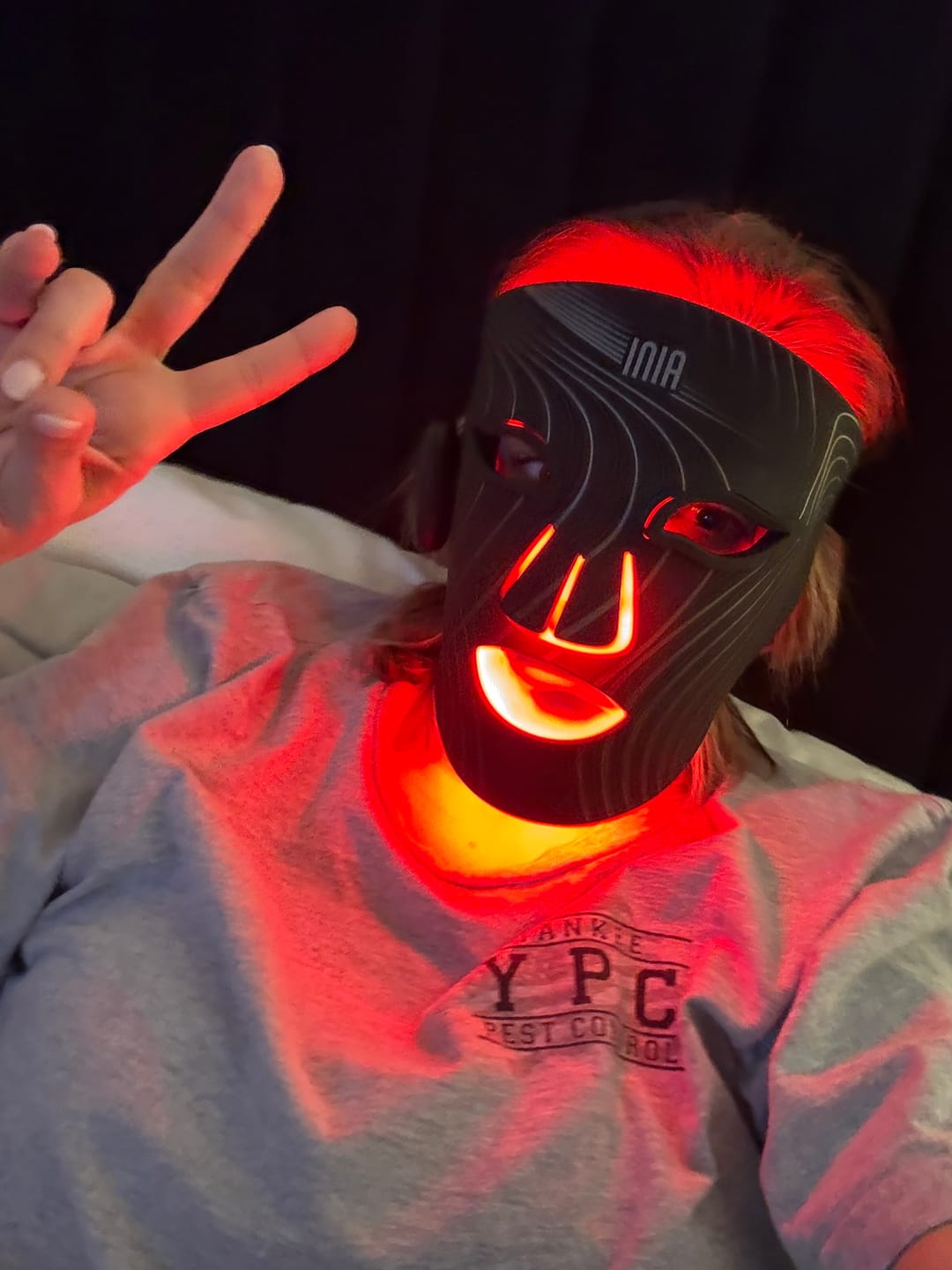 Customer photo review of INIA GLOW Wireless Red Light Therapy Mask