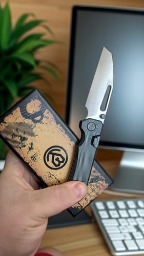 Customer photo review of Kubey Venom Titanium Top Liner Lock Knife S90V 3.46"