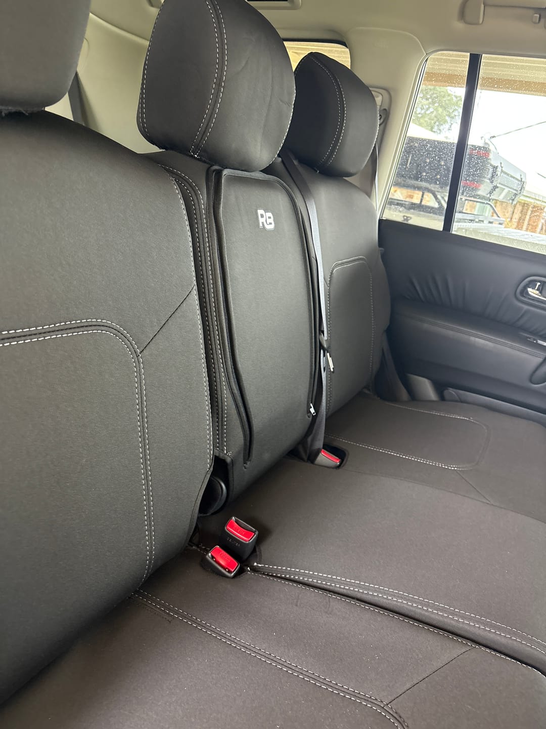 Customer photo review of Nissan Patrol Y62 - GP4 Neoprene 2nd Row Seat Covers (In Stock)