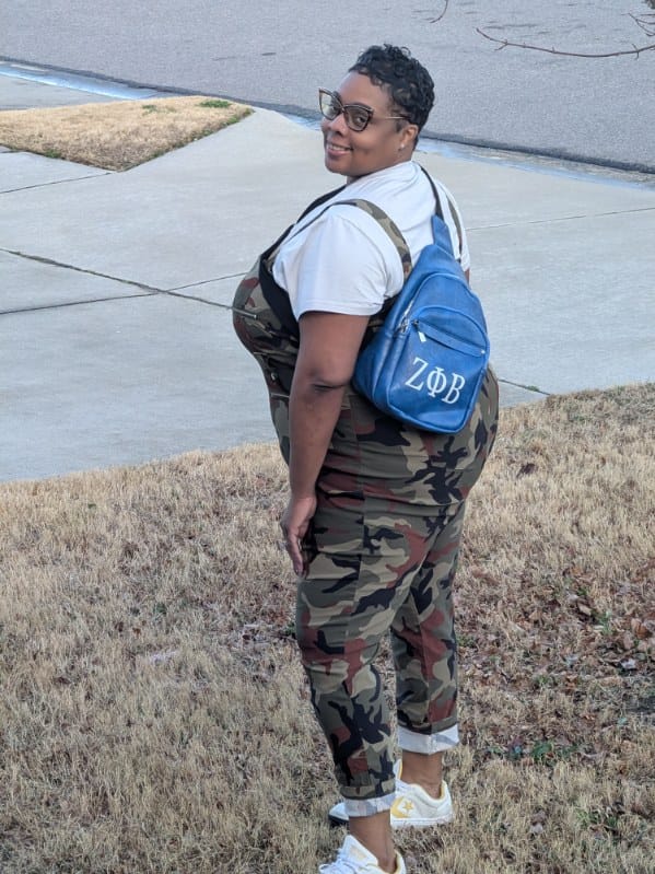 Customer photo review of Greek Letter - Vegan Leather Sling Backpack