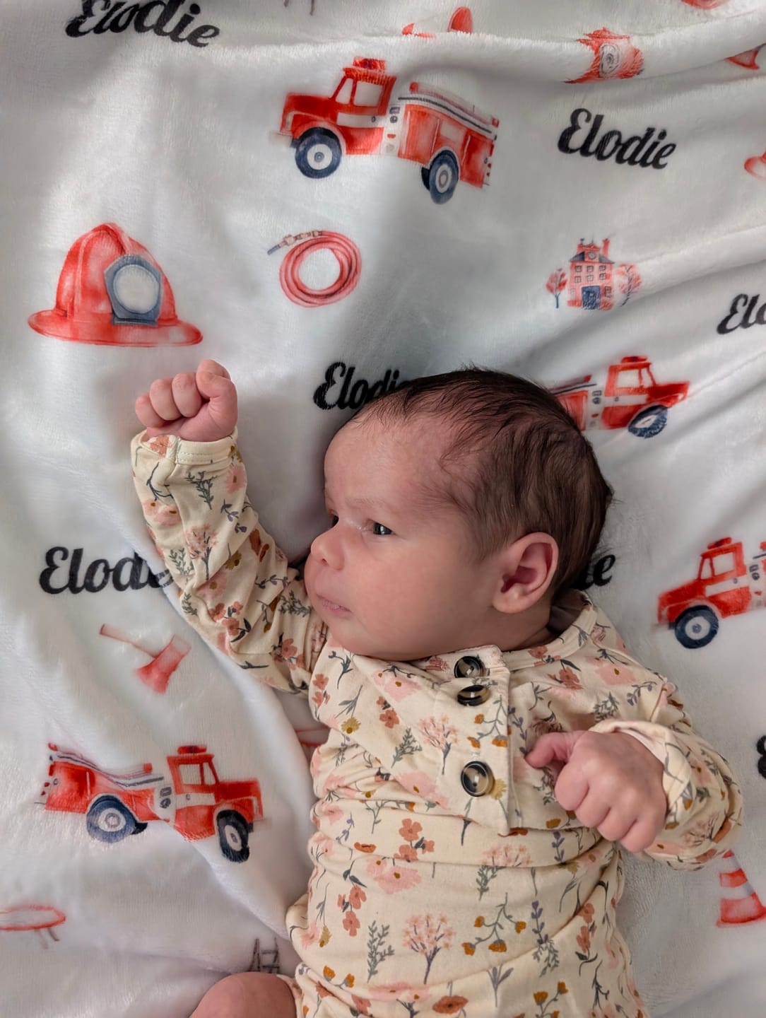 Customer photo review of Little Firefighter personalized baby blanket