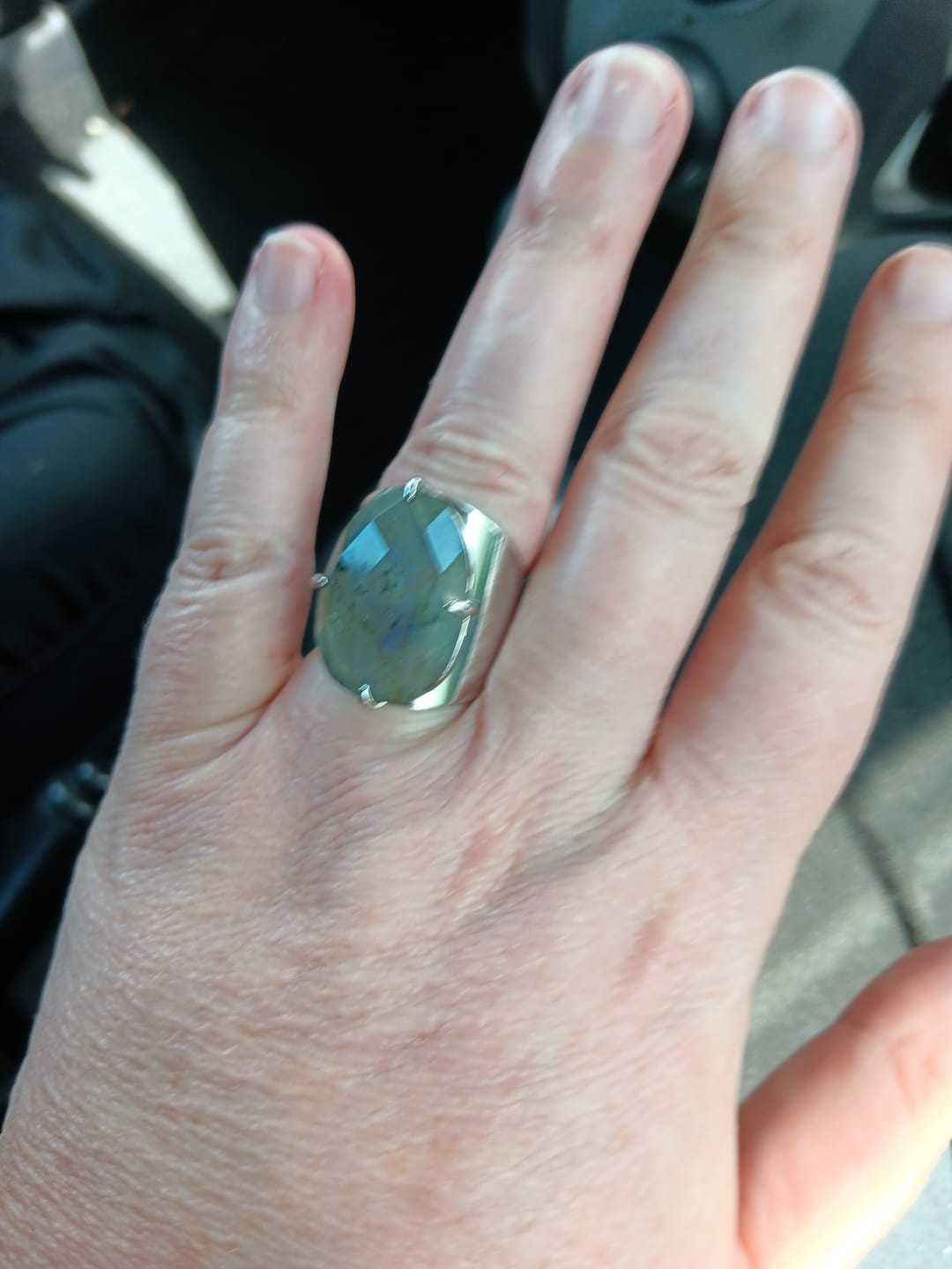 Customer photo review of Natural Labradorite Silver Cuff Ring