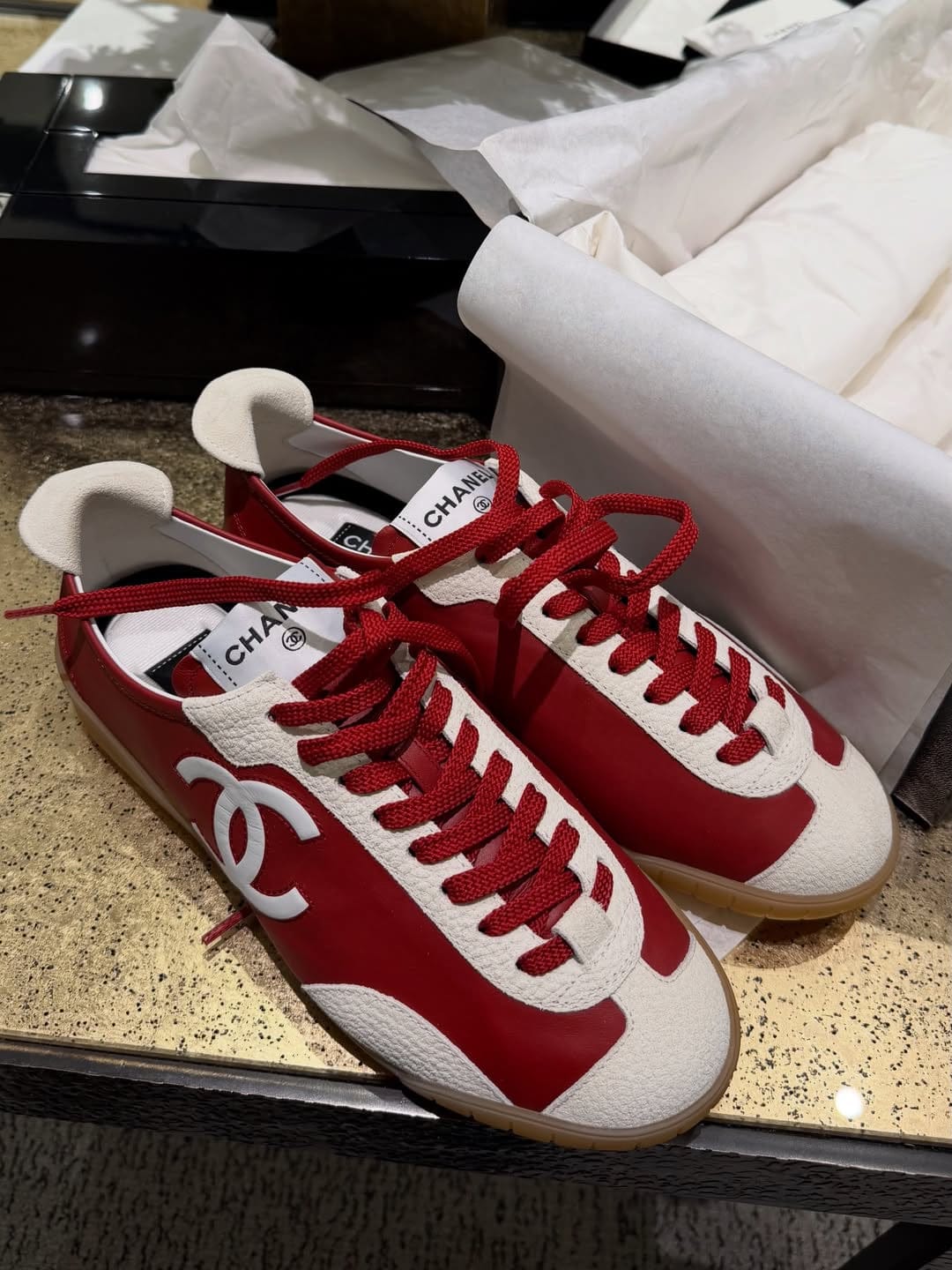 Customer photo review of CC 2026 Sneakers Calfskin and Embossed Suede Calfskin