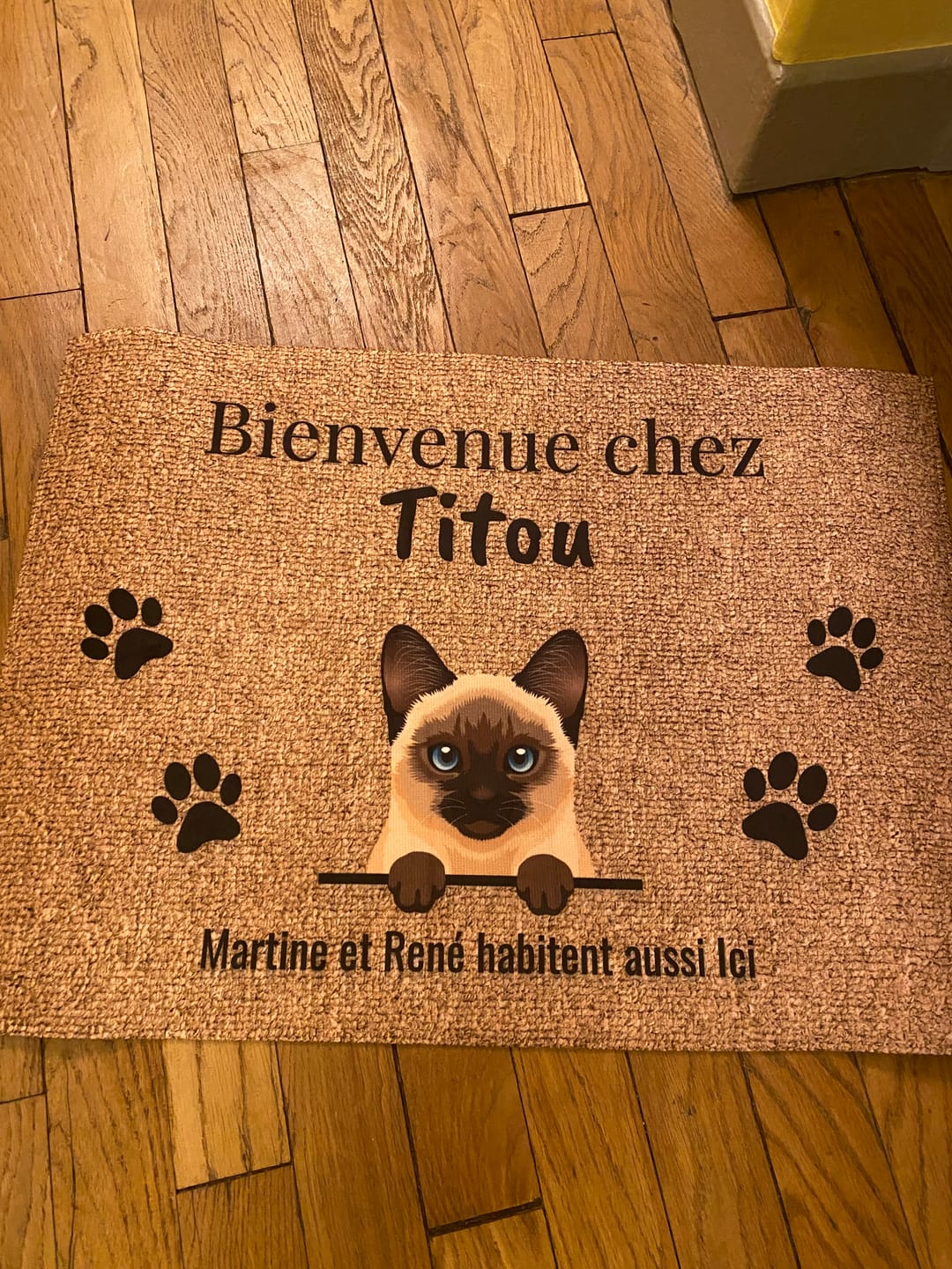 Customer photo review of Bienvenue chez - Paillasson personnalisé