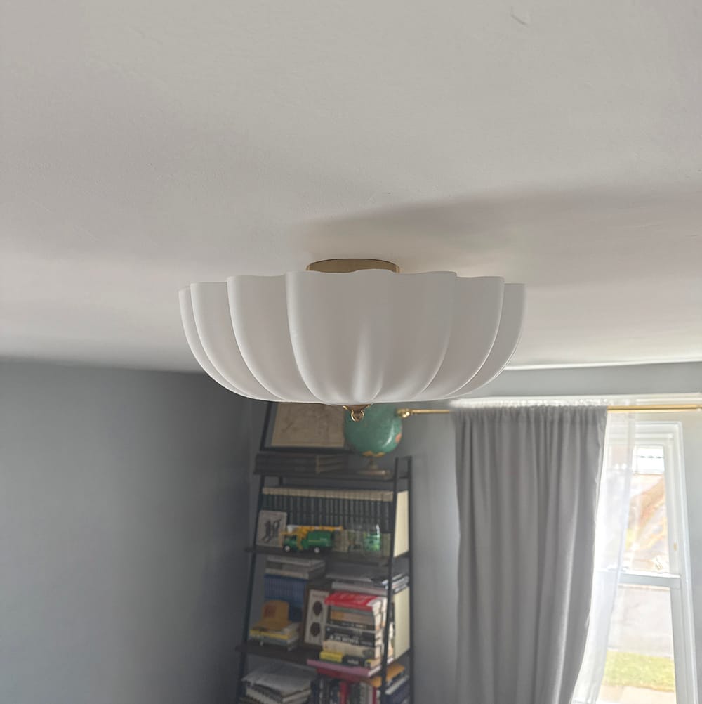 Customer photo review of Modern 3-Light Ivory White Daisy Glass Semi-Flush Mount