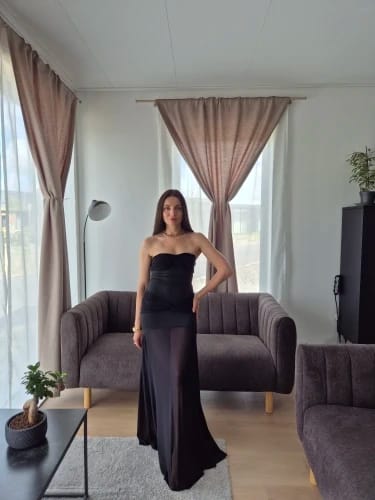 Customer photo review of Fiona Strapless Mesh Maxi Dress