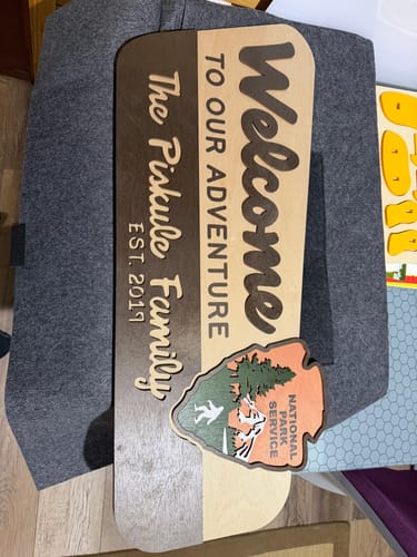 Customer photo review of 3D National Park Service Family Name Welcome Sign (Yeti Design)