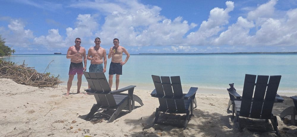 Customer photo review of Black Leaf Magenta Swim Trunks - 5"