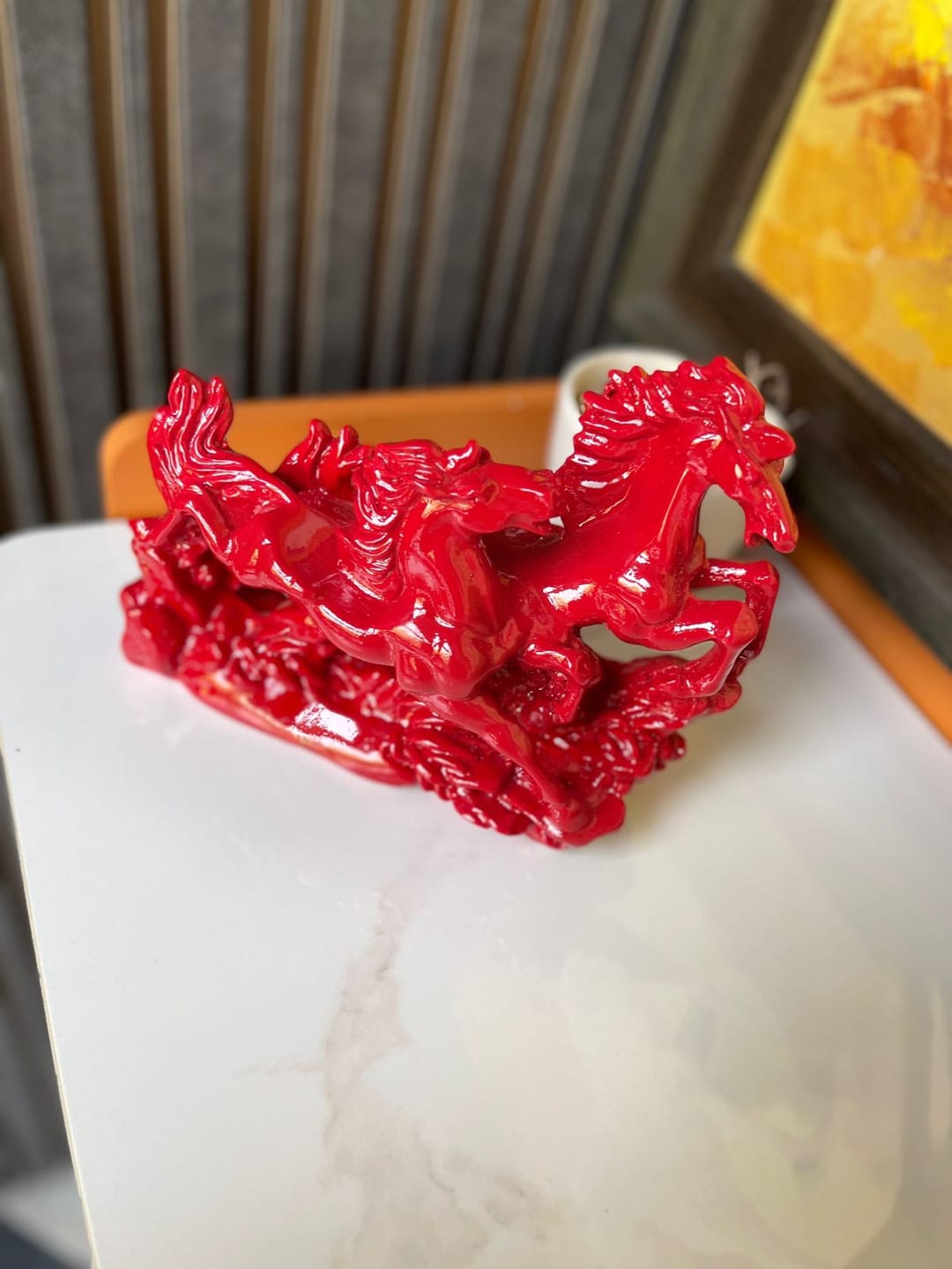 Customer photo review of Two Red Running Horses Statue in Premium Quality Decorative Showpiece Resin Article for Home and Office Decor by Vastu Mandir