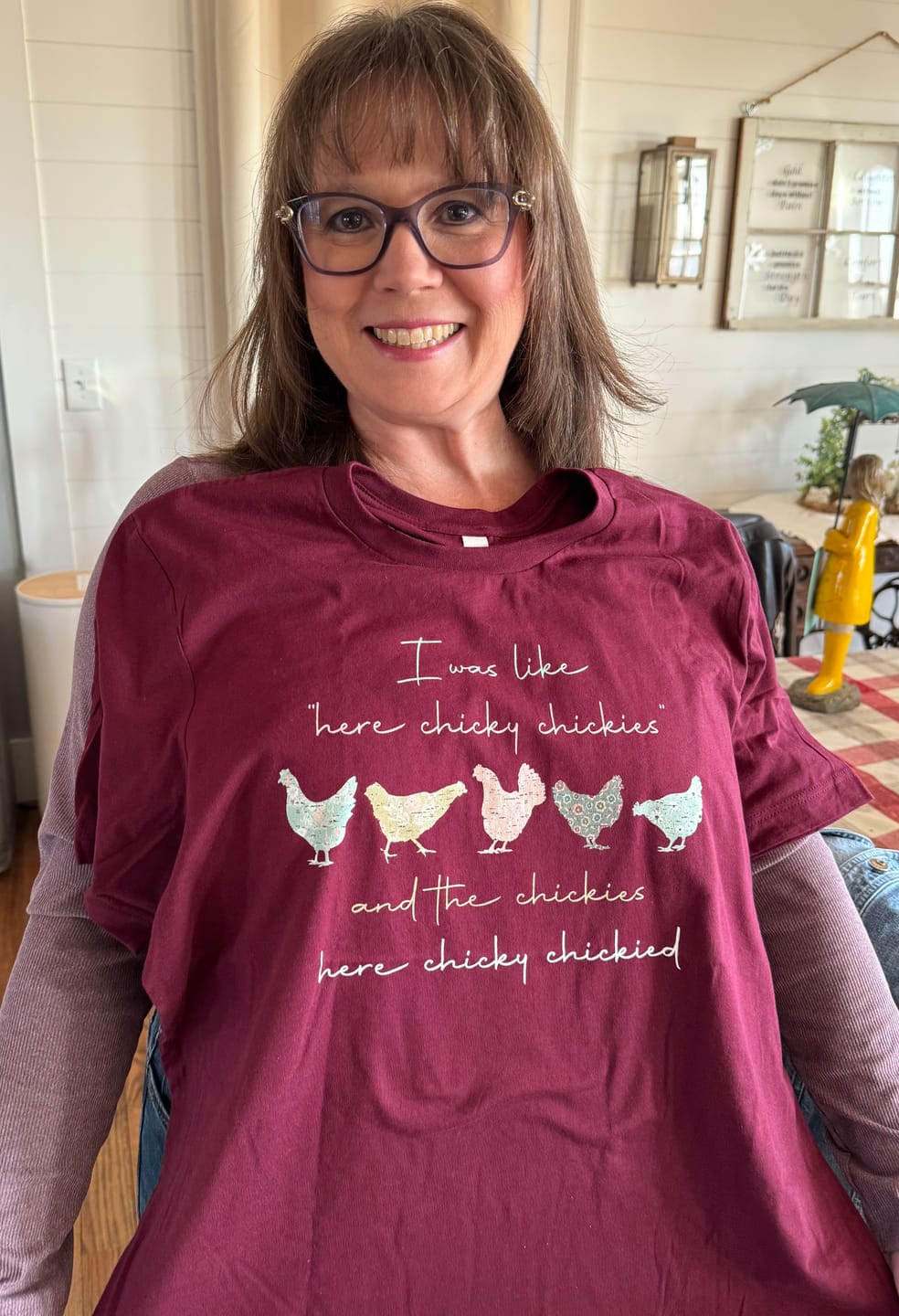 Customer photo review of Here Chickie T-Shirt